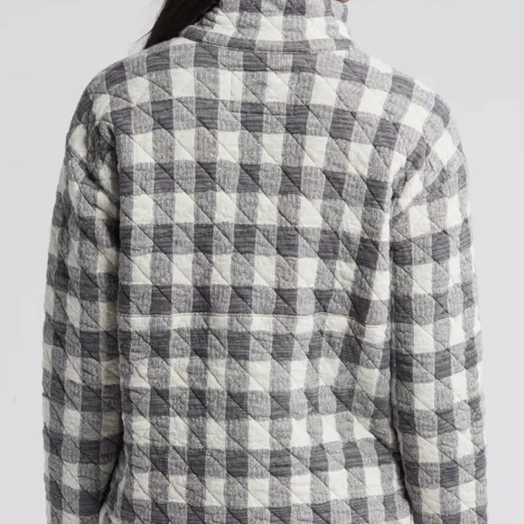 Marine Layer Snap Placket Quilted Pullover Jacket Sweatshirt Check Henley Polo M - Picture 4 of 11